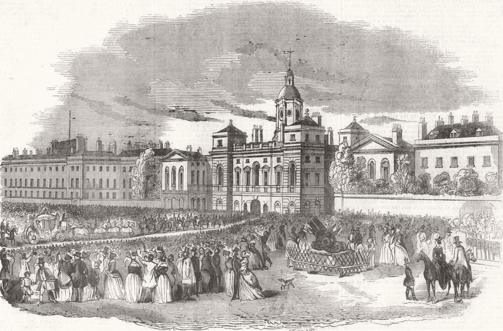 LONDON. The Queens progress to Lords,  1843 old antique vintage print picture